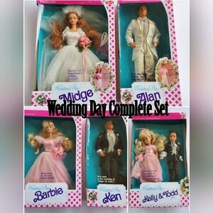 1990 Wedding Day Set Midge, Alan, Barbie, Ken, Kelly & Todd Vintage Dolls 39-43